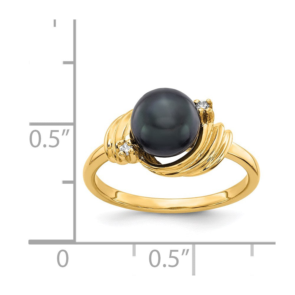 14K Yellow Gold 7mm Black FW Cultured Pearl A Real Diamond ring