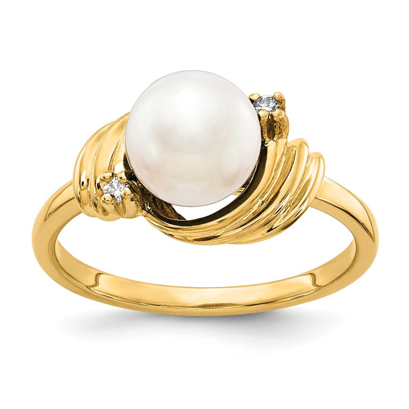 14K Yellow Gold 7mm FW Cultured Pearl A Real Diamond ring