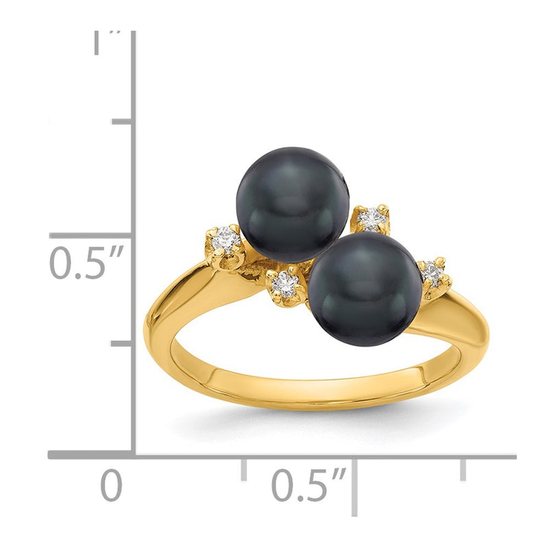14K Yellow Gold 6mm Black FW Cultured Pearl A Real Diamond ring