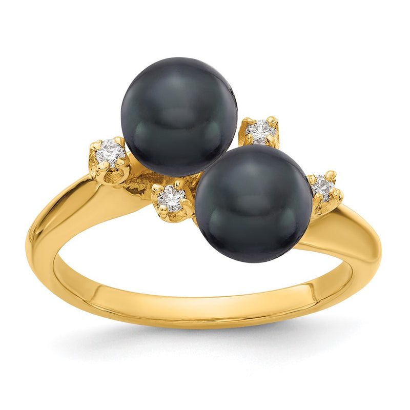14K Yellow Gold 6mm Black FW Cultured Pearl A Real Diamond ring
