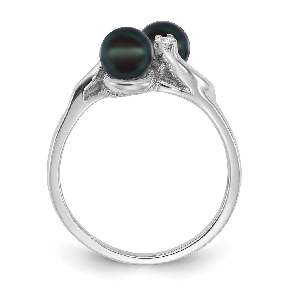 14k White Gold 5mm Black FW Cultured Pearl AA Diamond ring