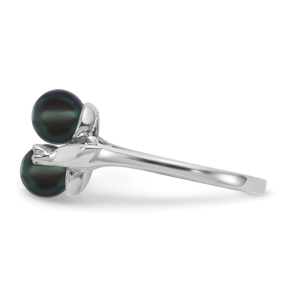 14k White Gold 5mm Black FW Cultured Pearl AA Diamond ring