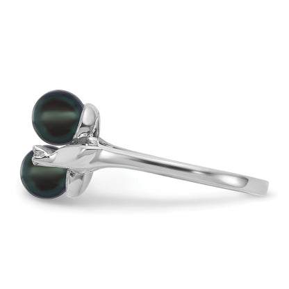 14k White Gold 5mm Black FW Cultured Pearl AA Diamond ring