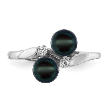 14k White Gold 5mm Black FW Cultured Pearl AA Diamond ring