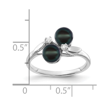 14k White Gold 5mm Black FW Cultured Pearl AA Diamond ring