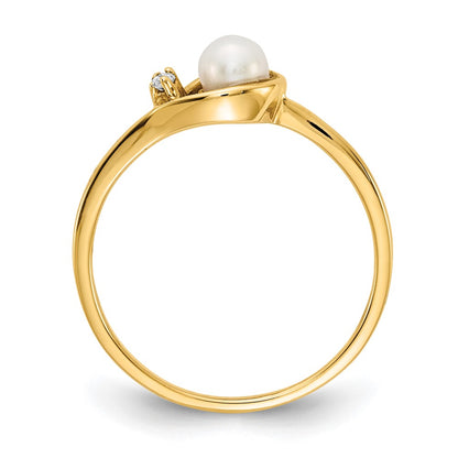 14K Yellow Gold 4mm Fw Cultured Pearl A Diamond Ring