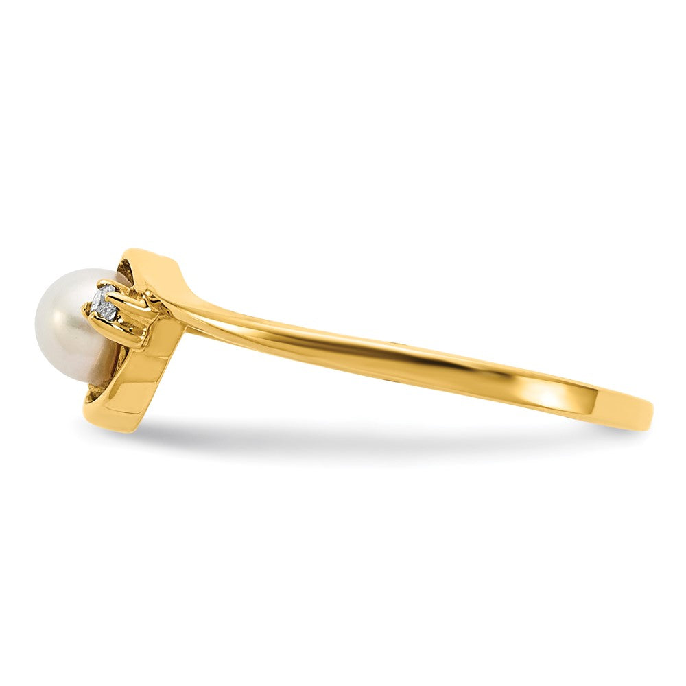 14K Yellow Gold 4mm Fw Cultured Pearl A Diamond Ring