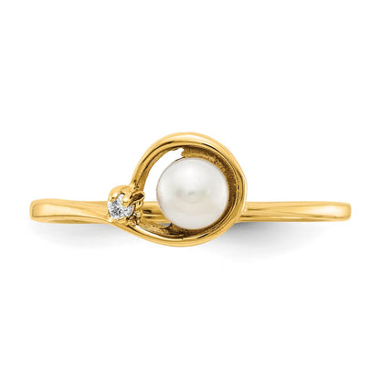 14K Yellow Gold 4mm Fw Cultured Pearl A Diamond Ring