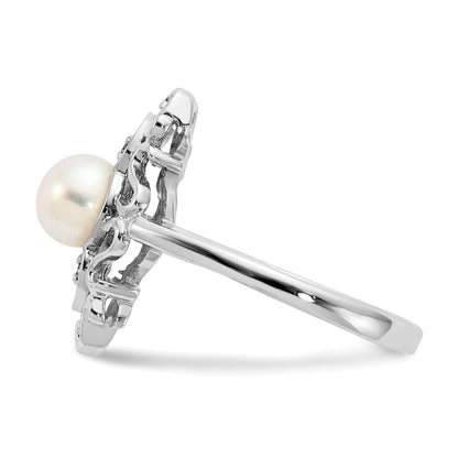 14k White Gold 5.5mm FW Cultured Pearl A Real Diamond ring