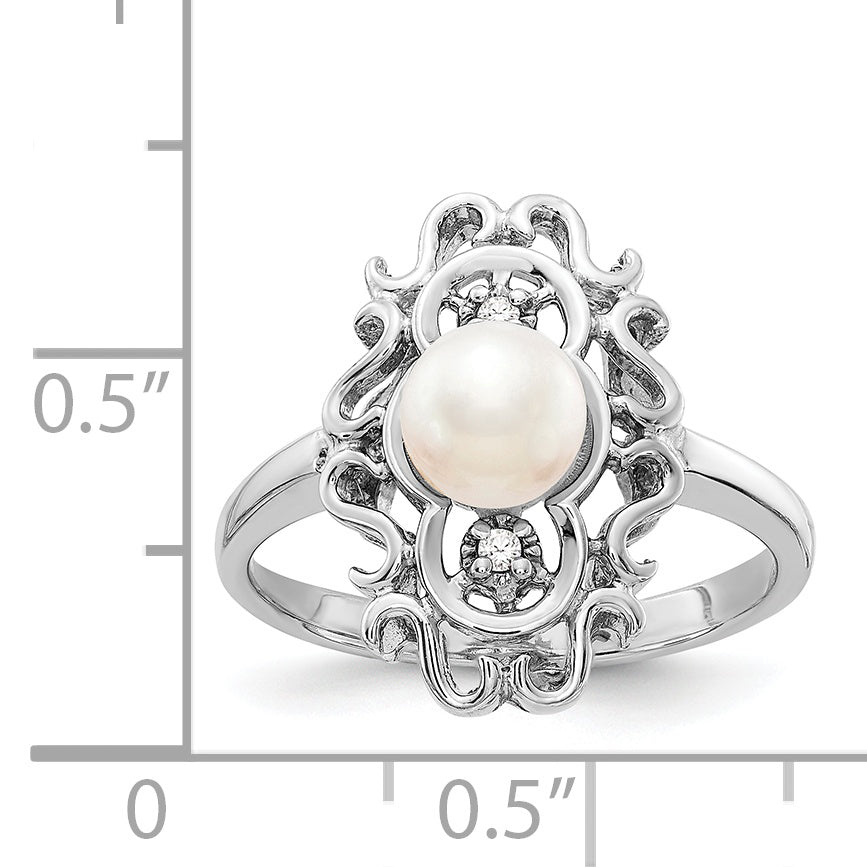 14k White Gold 5.5mm FW Cultured Pearl A Real Diamond ring