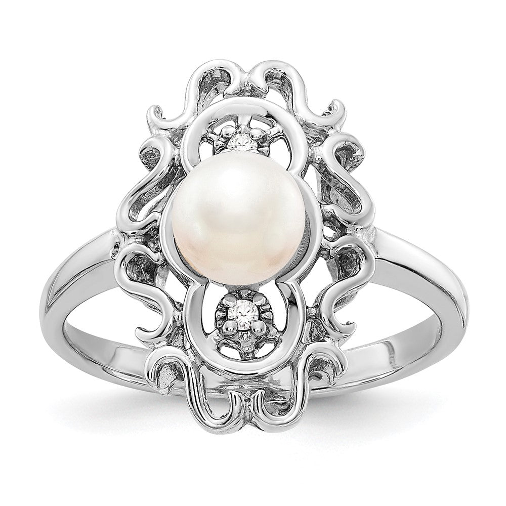 14k White Gold 5.5mm FW Cultured Pearl A Real Diamond ring