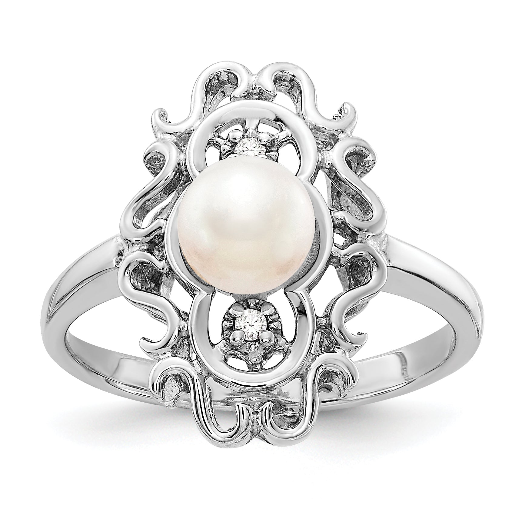 14k White Gold 5.5mm FW Cultured Pearl A Real Diamond ring