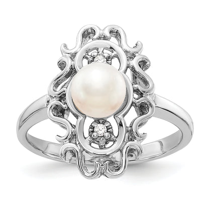 14k White Gold 5.5mm FW Cultured Pearl A Real Diamond ring