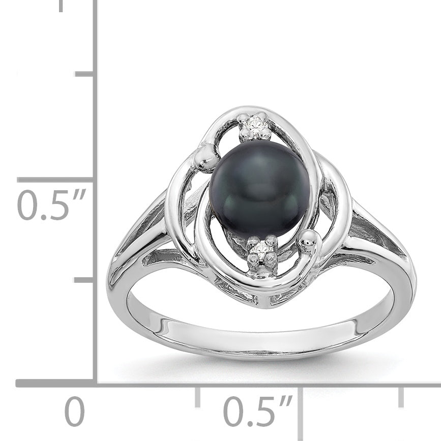 14k White Gold 6mm Black FW Cultured Pearl VS Real Diamond ring
