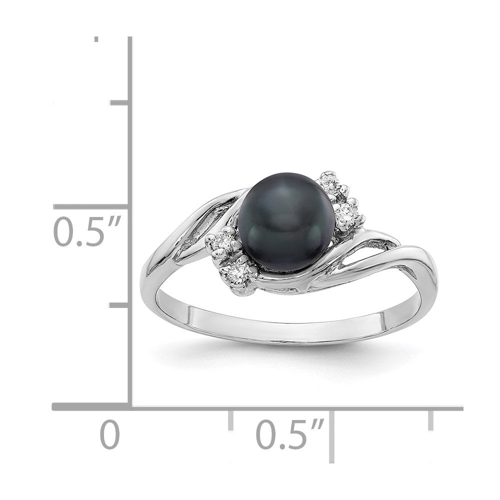 14k White Gold 6mm Black FW Cultured Pearl A Real Diamond ring