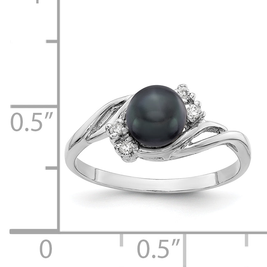 14k White Gold 6mm Black FW Cultured Pearl A Real Diamond ring