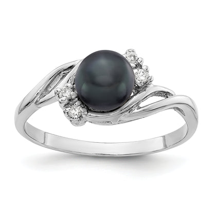 14k White Gold 6mm Black FW Cultured Pearl A Real Diamond ring