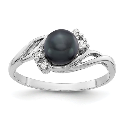 14k White Gold 6mm Black FW Cultured Pearl A Real Diamond ring