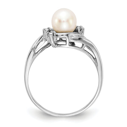 14k White Gold 6mm FW Cultured Pearl A Real Diamond ring