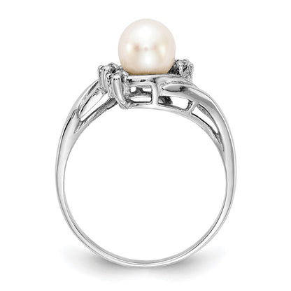 14k White Gold 6mm FW Cultured Pearl A Real Diamond ring
