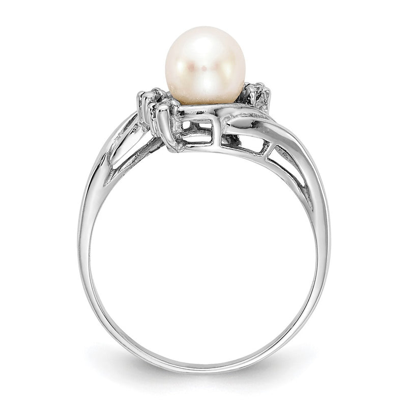 14k White Gold 6mm FW Cultured Pearl A Real Diamond ring
