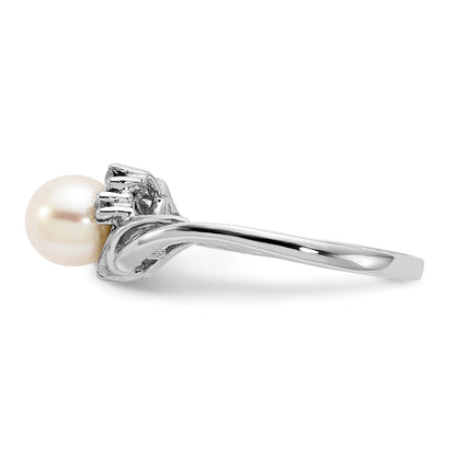 14k White Gold 6mm FW Cultured Pearl A Real Diamond ring