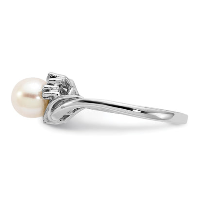 14k White Gold 6mm FW Cultured Pearl A Real Diamond ring