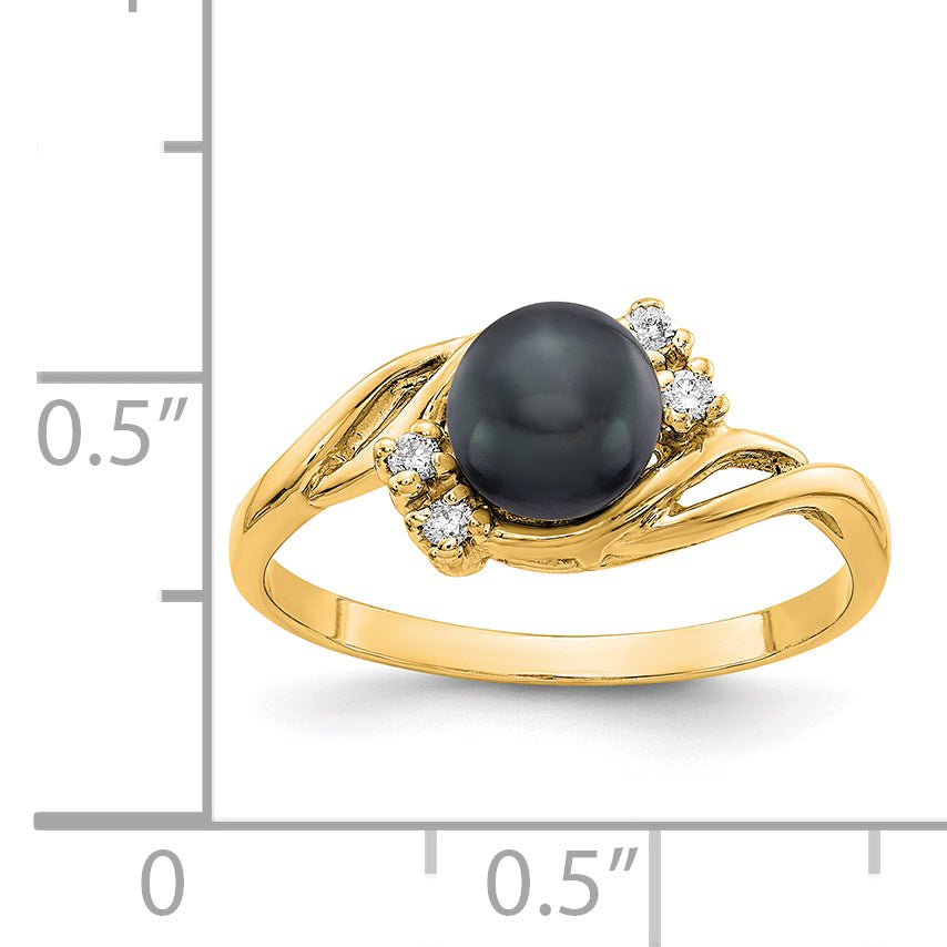 14k Gold 6mm Black FW Cultured Pearl A Real Diamond ring