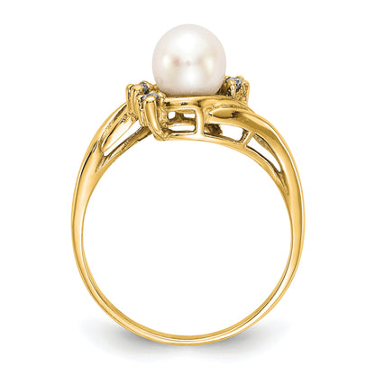 14k Gold 6mm FW Cultured Pearl A Real Diamond ring