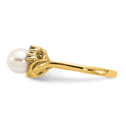 14k Gold 6mm FW Cultured Pearl A Real Diamond ring