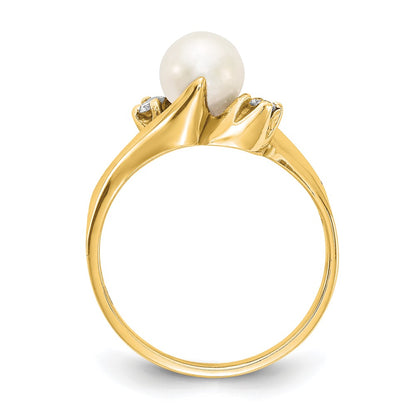 14K Yellow Gold 6mm FW Cultured Pearl A Real Diamond ring