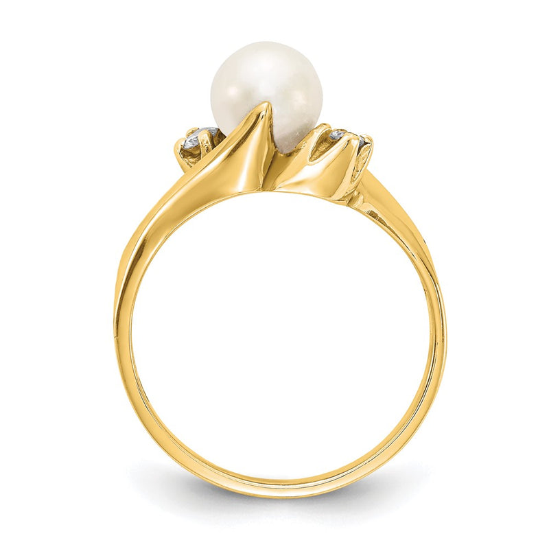 14K Yellow Gold 6mm FW Cultured Pearl A Real Diamond ring