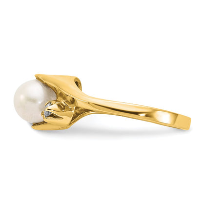 14K Yellow Gold 6mm FW Cultured Pearl A Real Diamond ring