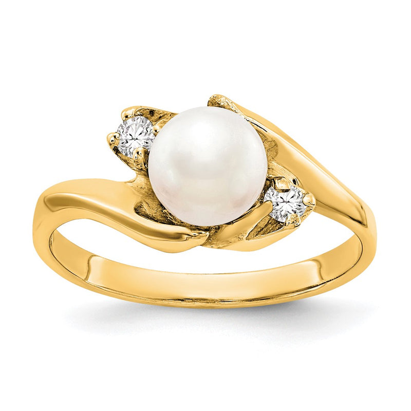 14K Yellow Gold 6mm FW Cultured Pearl A Real Diamond ring