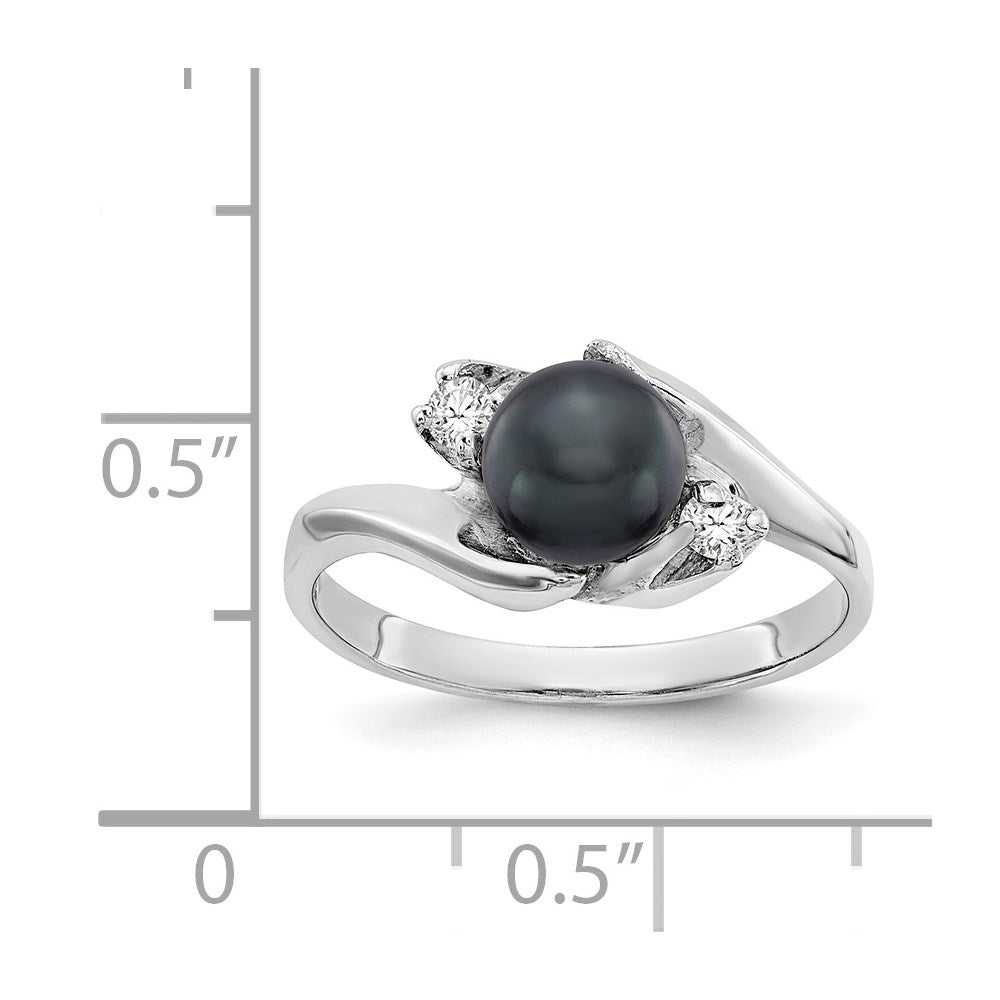14K White Gold 6mm Black Fw Cultured Pearl Aaa Diamond Ring