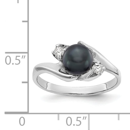 14k White Gold 6mm Black FW Cultured Pearl A Real Diamond ring