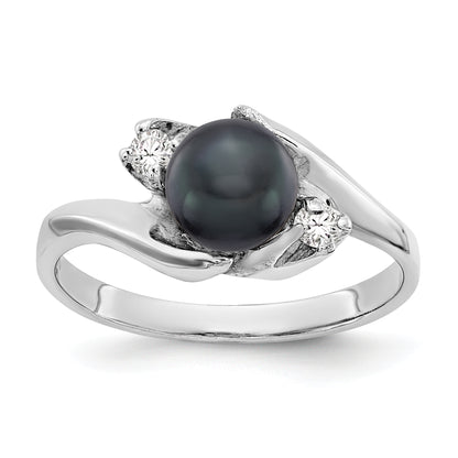 14k White Gold 6mm Black FW Cultured Pearl A Real Diamond ring