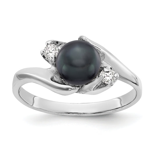 14k White Gold 6mm Black FW Cultured Pearl A Real Diamond ring