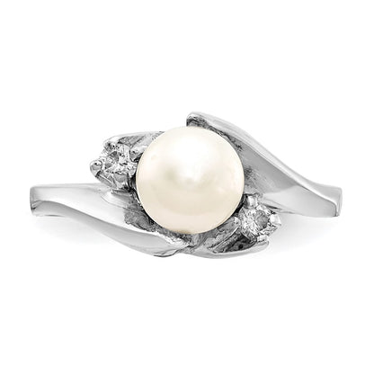 14k White Gold 6mm FW Cultured Pearl AAA Diamond ring