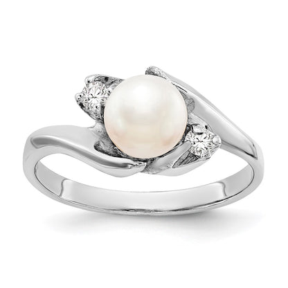 14k White Gold 6mm FW Cultured Pearl VS Diamond ring