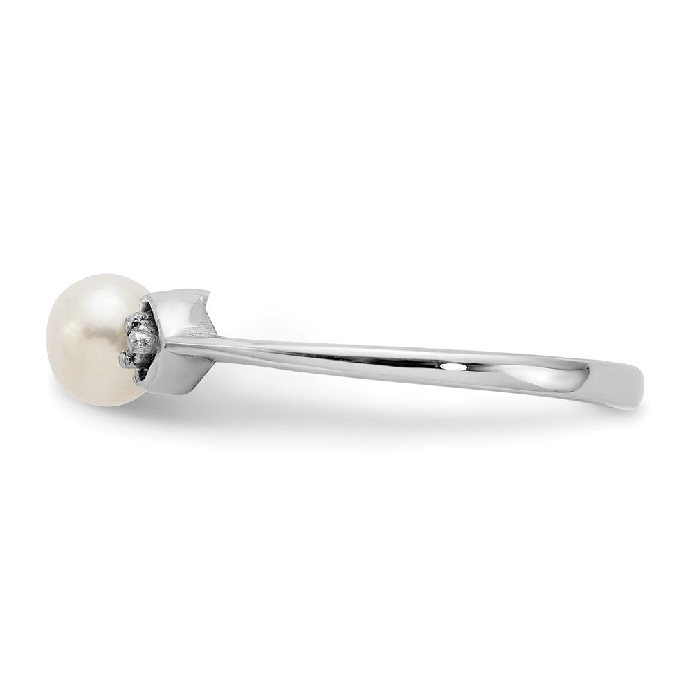14K White Gold 4.5mm Fw Cultured Pearl A Diamond Ring