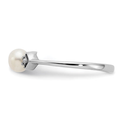 14K White Gold 4.5mm Fw Cultured Pearl A Diamond Ring