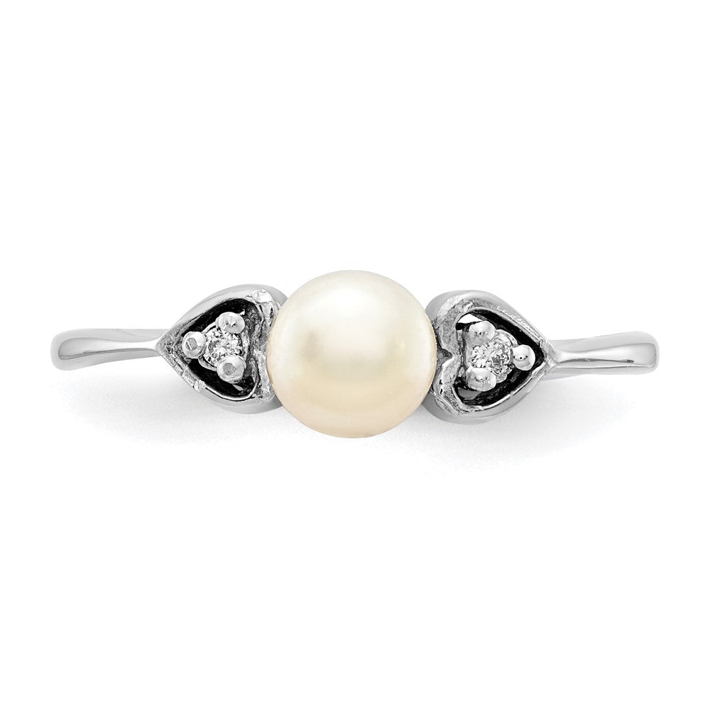 14K White Gold 4.5mm Fw Cultured Pearl A Diamond Ring