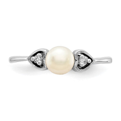 14K White Gold 4.5mm Fw Cultured Pearl A Diamond Ring