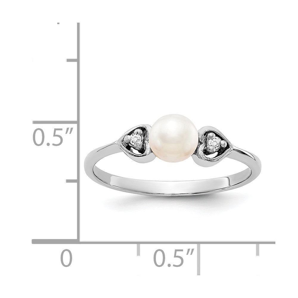 14K White Gold 4.5mm Fw Cultured Pearl A Diamond Ring
