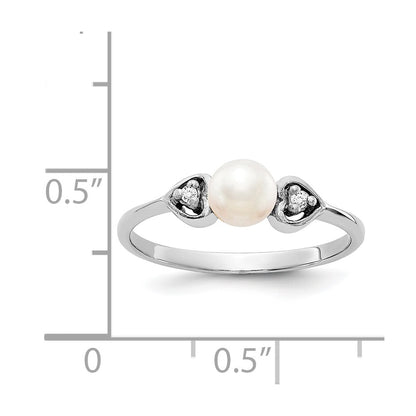 14K White Gold 4.5mm Fw Cultured Pearl A Diamond Ring
