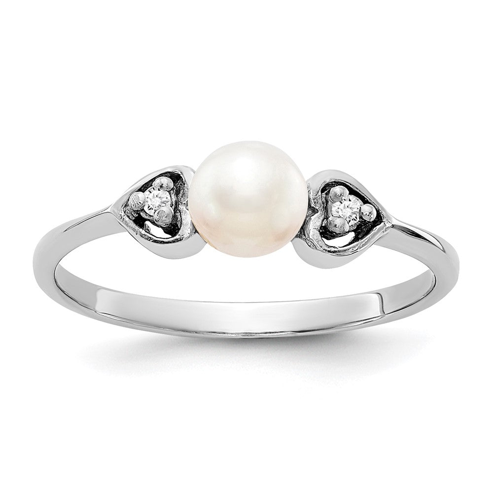 14K White Gold 4.5mm Fw Cultured Pearl A Diamond Ring