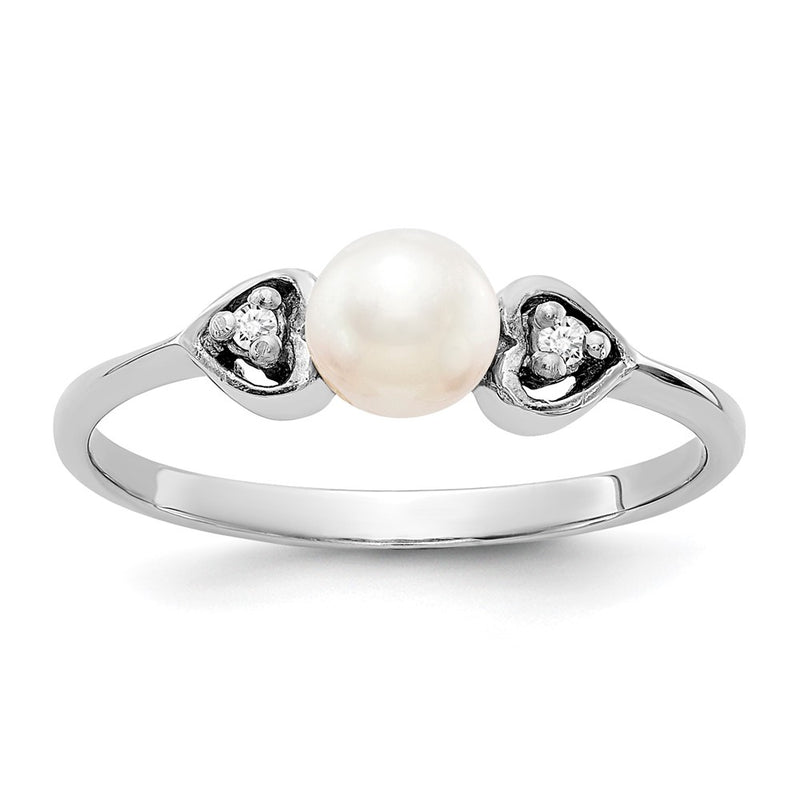 14K White Gold 4.5mm Fw Cultured Pearl A Diamond Ring