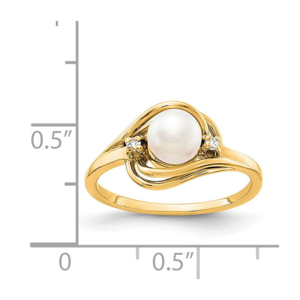 14K Yellow Gold 5.5mm Fw Cultured Pearl A Diamond Ring