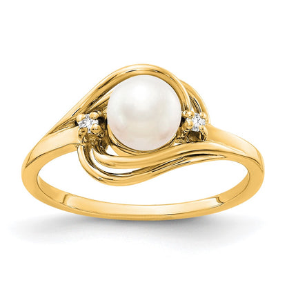 14K Yellow Gold 5.5mm Fw Cultured Pearl A Diamond Ring